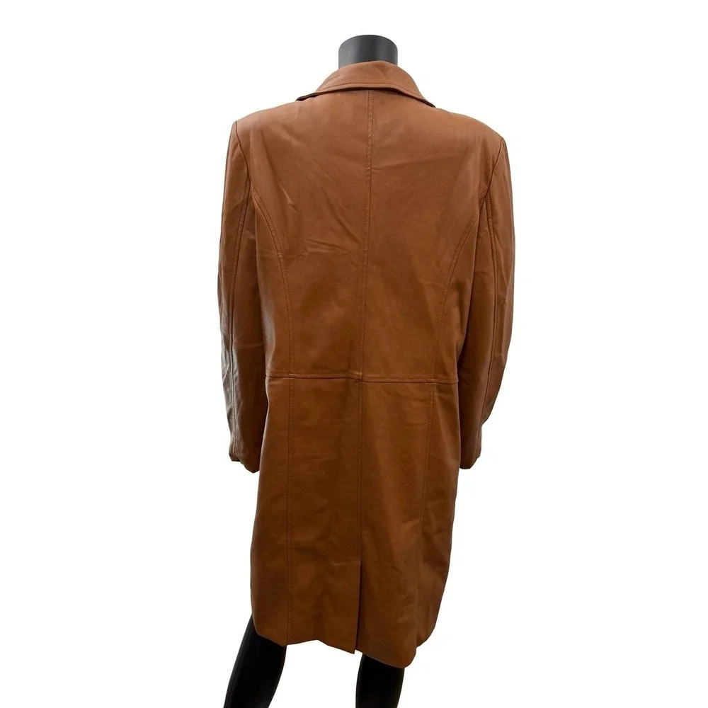Urban Outfitters Brown Faux Leather Long Coat Women XL Button Front Y2K